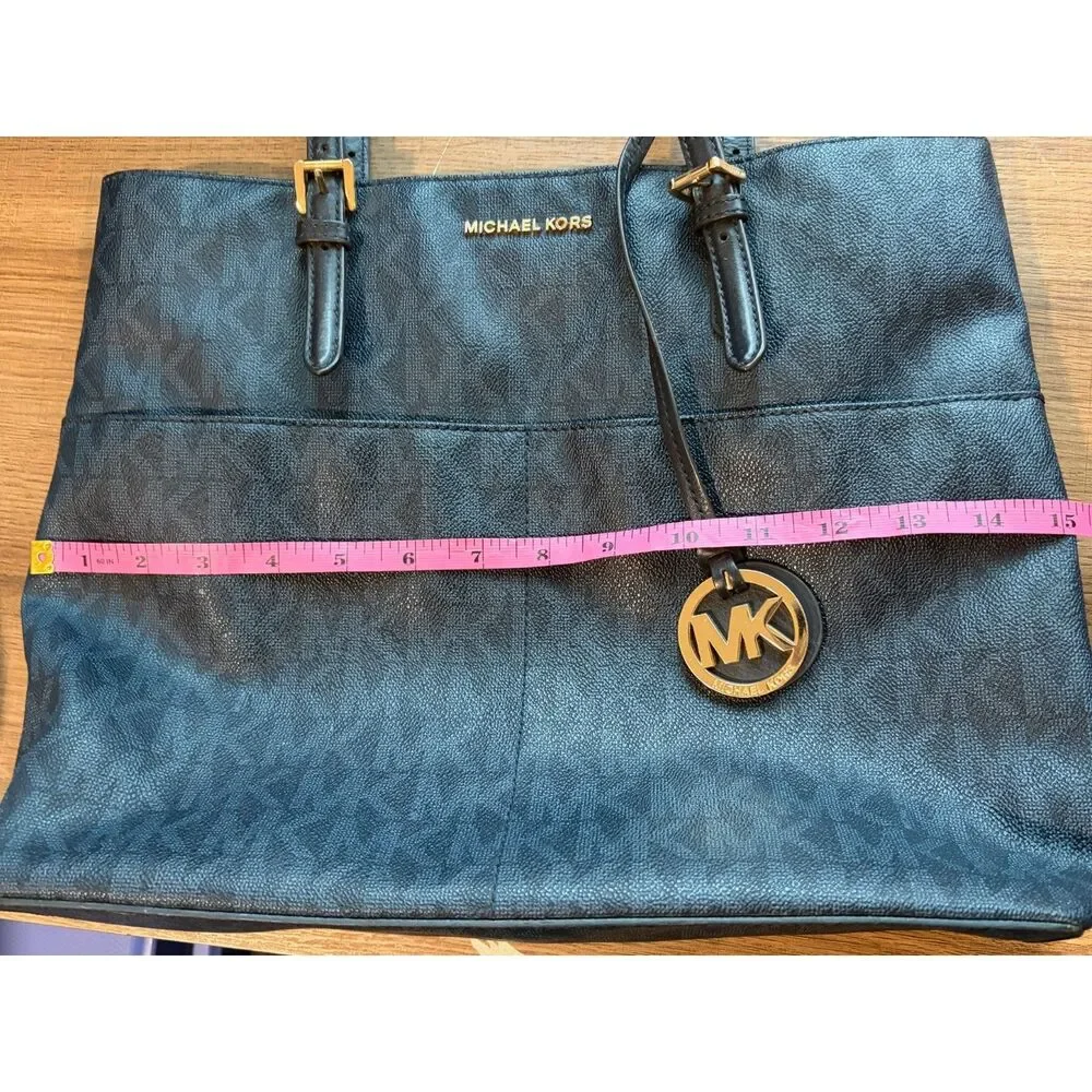 Michael Kors Navy Blue Jet Set Medium Pocket Tote Bag & Trifold Wallet Set EUC